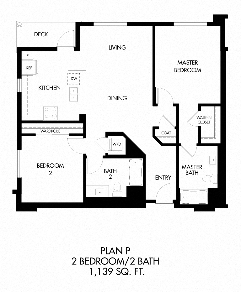 Floor plan for 2 beds, 2 baths, 1139 sqft